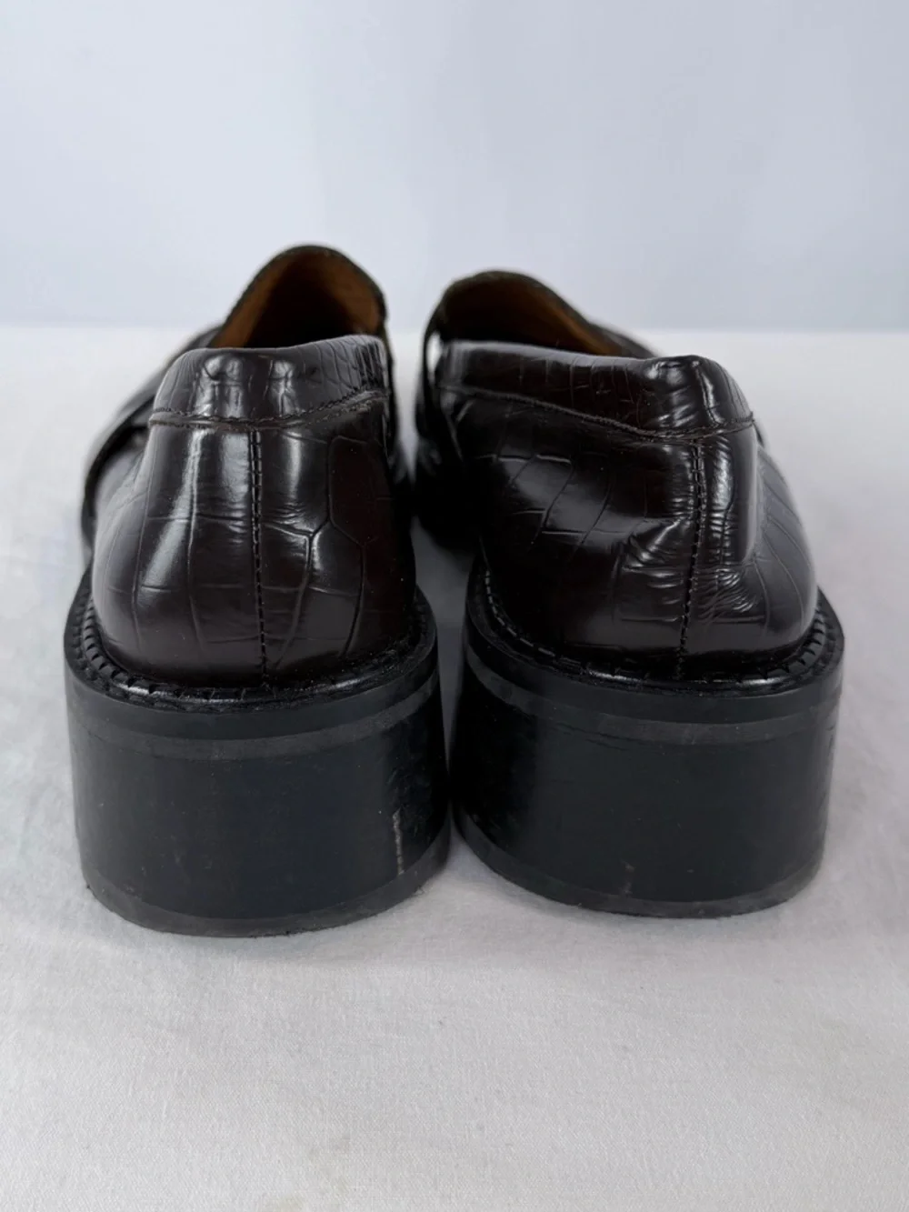 &‎ Other Stories Croc Embossed Block Heel Loafers in Dark Brown Size 10.5 - Picture 6 of 11